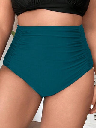 Swim Basics ملابس السباحة بيكيني قيعان ذات خصر عالي وتصميم بطن مجعد لسيطرة على البطن لحجم كبير في الصيف