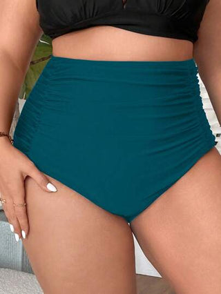 Swim Basics ملابس السباحة بيكيني قيعان ذات خصر عالي وتصميم بطن مجعد لسيطرة على البطن لحجم كبير في الصيف