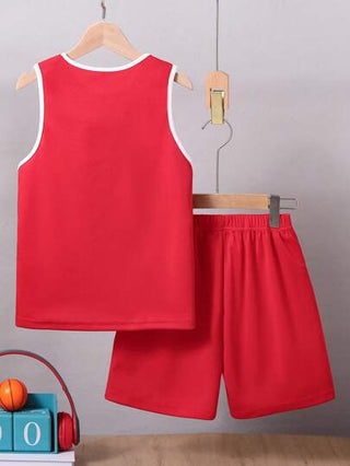 ملابس رياضية أطفال طقم رياضي كاجوال للأولاد 2 قطعة، قميص بطبعة رقم 23 على الرقبة المدورة وشورت رياضي، تنفس وراحة، للربيع والصيف