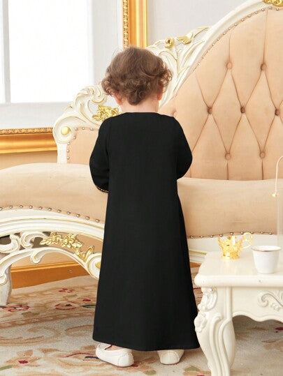 SHEIN جلابية تقليدية للأولاد الرضع بحافة ذهبية ومفتوحة من الأمام