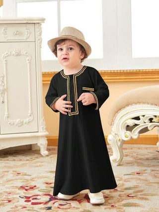 SHEIN جلابية تقليدية للأولاد الرضع بحافة ذهبية ومفتوحة من الأمام