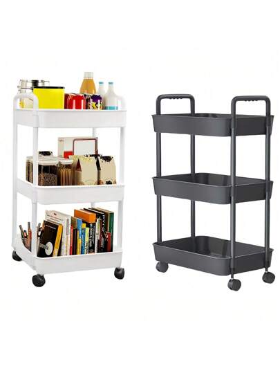 أثاث مكتبي 1 قطعة رف أرضي للتخزين من 3/4 طبقات، رف بلاستيك عملي مزود بمقابض وعجلات، عربة منظم متحركة للمطبخ والغرفة المعيشية والمكتب