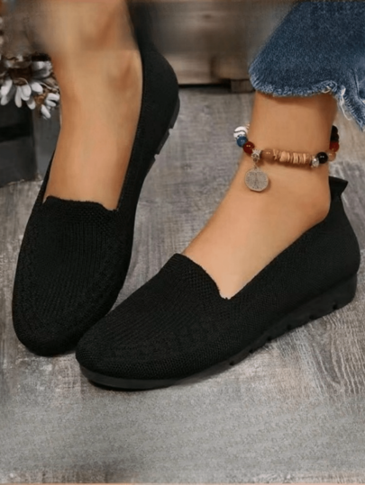 أحذية حريمي سبور سوداء محبوكة بشريط مرن، أحذية أم مريحة وتنفس مناسبة للربيع والخريف (ينصح طلب مقاس أكبر بمقدار في حال القدم ضيقة أو سميكة أو كبيرة الحجم)