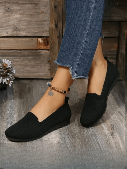 أحذية حريمي سبور سوداء محبوكة بشريط مرن، أحذية أم مريحة وتنفس مناسبة للربيع والخريف (ينصح طلب مقاس أكبر بمقدار في حال القدم ضيقة أو سميكة أو كبيرة الحجم)