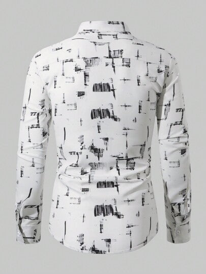 Manfinity Homme قميص طويل الأكمام للرجال بأزرار و نقش