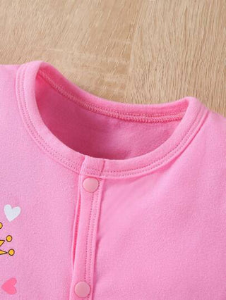 SHEIN حفلة شاي الأطفال 2 قطعة/ مجموعة ،للفتيات الصغيرات جمبسوت واسعة وطويلة وردية اللون بأكمام طويلة للارتداء المنزلي