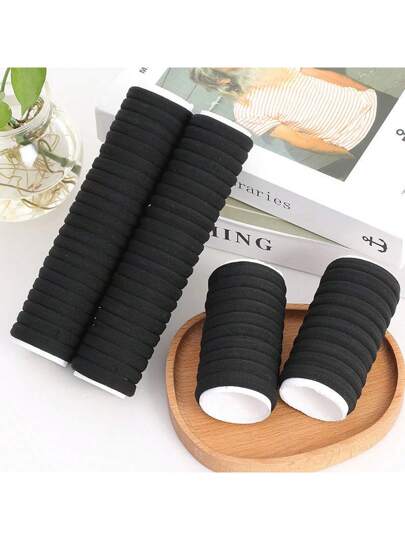 50 قطعة شريط شعر أسود للبنات، شريط مطاطي مرن، رابط شعر وحامل كعكة، اكسسوارات