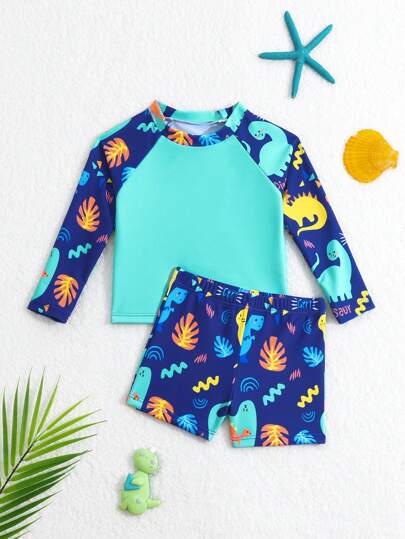 مايوه أولادي مجموعة ملابس سباحة للأطفال الرضع تحتوي على ملابس سباحة مطبوعة بأشكال النباتات