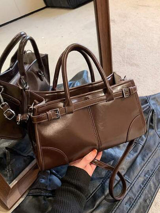 حقيبة يد كبيرة السعة بلون البن، حقيبة أنيقة لمنتصف النهار للنساء مع حزام كتف قابل للإزالة