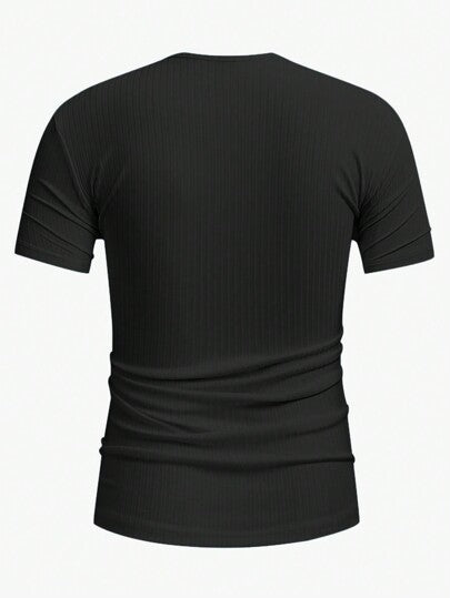 Manfinity RelaxMax قميص قصير الأكمام لرجال الخامة عمودية معقودة على الرقبة للربيع والصيف