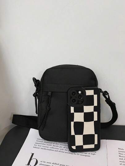 1 حقيبة كتف صغيرة أحادية اللون من القماش الأكسفورد، حقيبة جانبية عصرية بسيطة، مناسبة للاستخدام اليومي