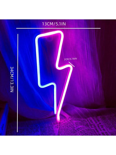 لوحة إضاءة البرق النيونية بالطاقة من خلال يو اس بي/بطارية 13.3x5.1 بوصة (حوالي 34x13 سم) لتزيين الجدران في غرفة النوم، الصالة، حفل عيد الحب، حفل عيد الميلاد، عرس، المنزل، الحانة