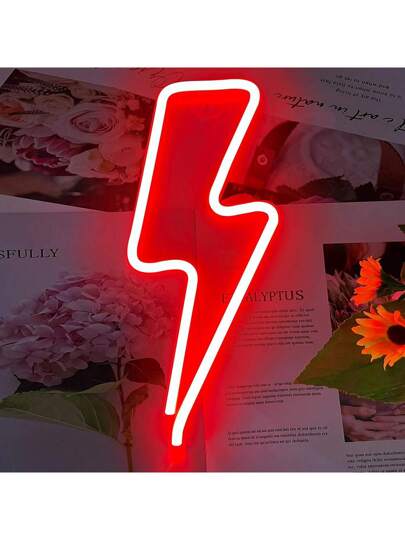 لوحة إضاءة البرق النيونية بالطاقة من خلال يو اس بي/بطارية 13.3x5.1 بوصة (حوالي 34x13 سم) لتزيين الجدران في غرفة النوم، الصالة، حفل عيد الحب، حفل عيد الميلاد، عرس، المنزل، الحانة