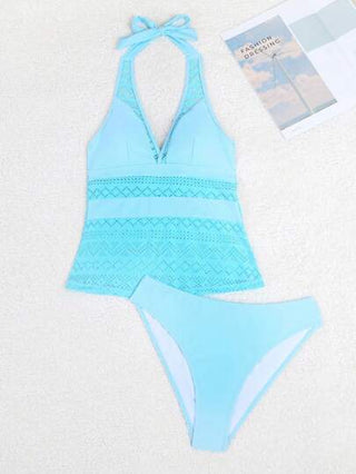 طقم تانكيني حريمي Swim مجموعة تانكيني صيفية للشاطئ مكونة من ملابس علوية بتصميم الهالو وقيعان السباحة