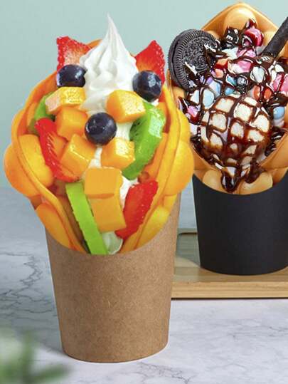 20 قطعة/10 قطع/40 قطعة/50 قطعة أكواب فطيرة البيض، أكواب ورق كرافت سميك مائلة، أكواب البطاطس المقلية، علبة تغليف الخبز، أكواب الآيس كريم، علب تغليف الحلويات الأنبوبية المستديرة