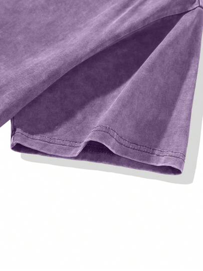 Manfinity EMRG تيشيرت كاجوال صيفي مناسب للرجال بقصة فضفاضة وأكتاف منخفضة مع طباعة حرفية ورسم لوحة