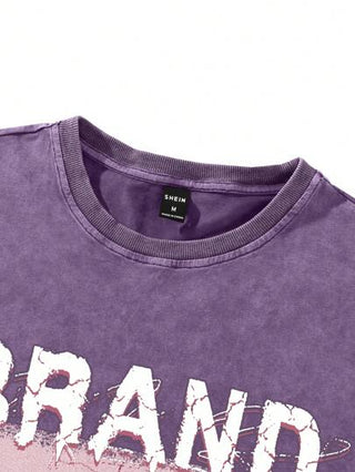 Manfinity EMRG تيشيرت كاجوال صيفي مناسب للرجال بقصة فضفاضة وأكتاف منخفضة مع طباعة حرفية ورسم لوحة