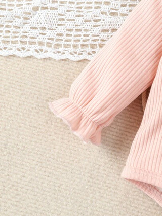 SHEIN أفرول بأكمام طويلة وسروال طويل للأطفال الرضع بجلبة مجموعة 2 قطعة لون سادة 3 مجموعات للارتداء في المنزل