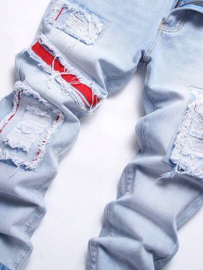 جينز رجالي ضيق مشوه مع جيوب