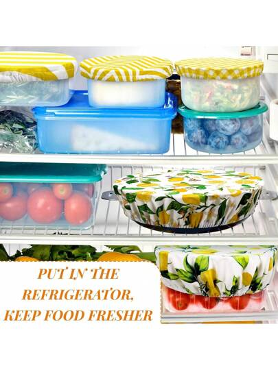 5 قطع أغطية أوعية إعادة الاستخدام ب- 5 مقاسات مختلفة مصنوعة من قماش مطاطي لتخزين الأطعمة والفواكه والبقايا (بتصميم صيفي)