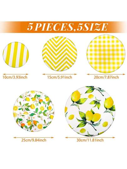 5 قطع أغطية أوعية إعادة الاستخدام ب- 5 مقاسات مختلفة مصنوعة من قماش مطاطي لتخزين الأطعمة والفواكه والبقايا (بتصميم صيفي)