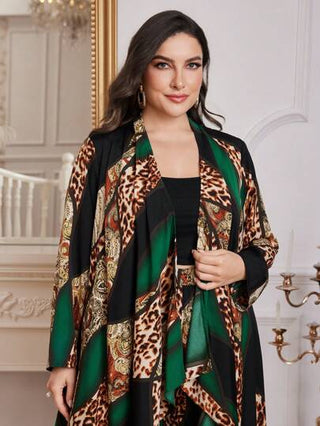 Modelyn مجموعة قطعتين نسائية بطبعة نمر وزهور مضمنة المقاسات الكبيرة