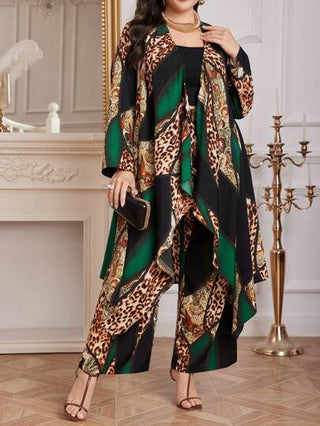 Modelyn مجموعة قطعتين نسائية بطبعة نمر وزهور مضمنة المقاسات الكبيرة