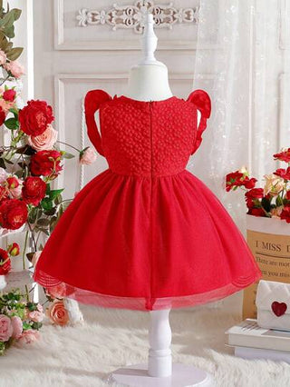 فساتين بيبي فستان طفلة أنيق بزخرفة الزهور والقصّات من التول والعقدة