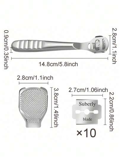 طقم أدوات إزالة القسوة والعناية بأقدام القدم من الفولاذ المقاوم للصدأ - شفرة قطع, فرشاة, ملف تقشير مع 10 قطع بديلة, حقيبة, منظم, وعلبة تخزين