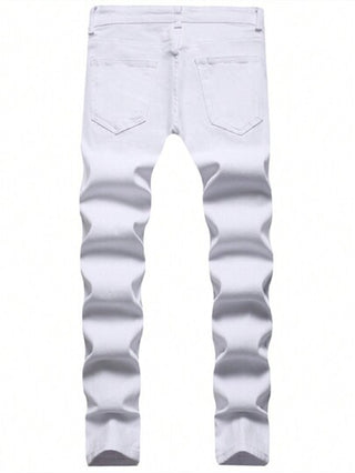 بنطلون جينز كاجوال ممزق مع جيوب وطبعات حرفية للرجال