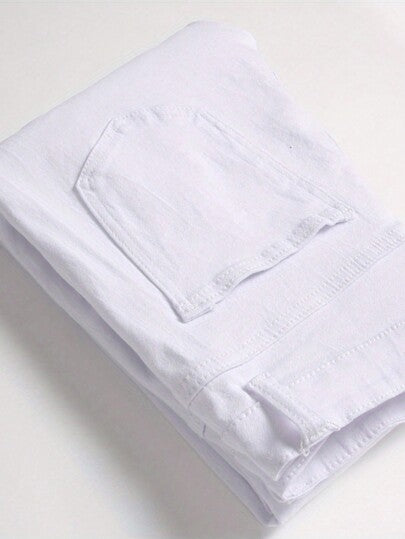 بنطلون جينز كاجوال ممزق مع جيوب وطبعات حرفية للرجال