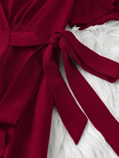 EMERY ROSE فستان طويل للنساء مع فتحة رقبة على شكل V وتصميم كشكش بأشرطة ربط أمامية، أكمام قصيرة، للربيع/الصيف، لون بوردو، إطلالة سيدات