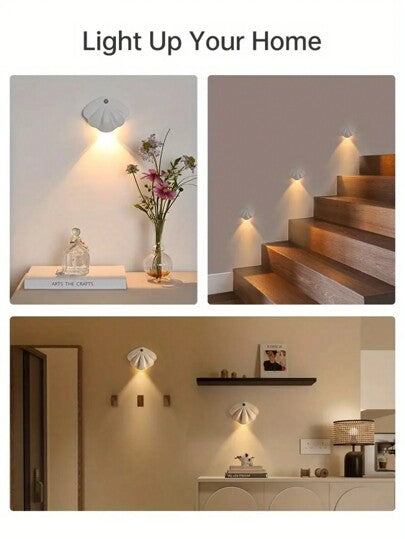 قطعة واحدة من أضواء الليل التي تعمل بالحركة،بتصميم قشري مقلد، تركيب مغناطيسي، ضوء حائط بالاستشعار يعمل بالبطارية، إضاءة ليلية لاسلكية لسلم الدرج والممر والجاليري والخزانة والغرفة والسرير والصالة