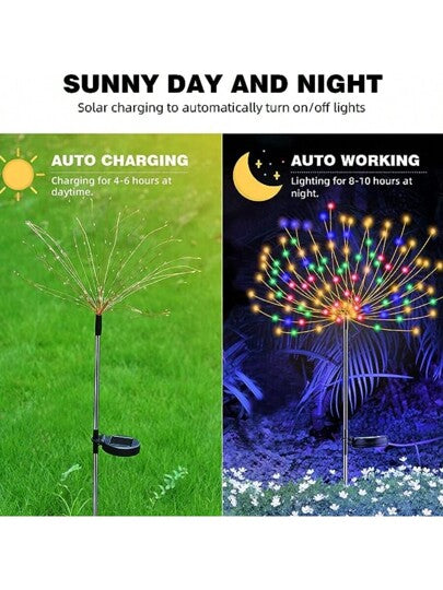 قطعة واحدة من مصباح الألعاب النارية بالطاقة الشمسية ، ضوء حديقة مضاد للماء للتركيب في الأرض له 8 أوضاع للزينة، مناسب للمسارات الخارجية والحديقة والزفاف والفناء والمرور وأحواض الزهور والديكور في المناسبات والأعياد الشتوية والديكور المنزلي والديكور الخارجي