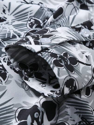 Manfinity Homme قميص رجالي أنيق طويل الأكمام بياقة ضيق بقصة رشيقة مطبوع عليه رسومات مرحة متناثرة، للعطلات والأبوة الأبي والأنا