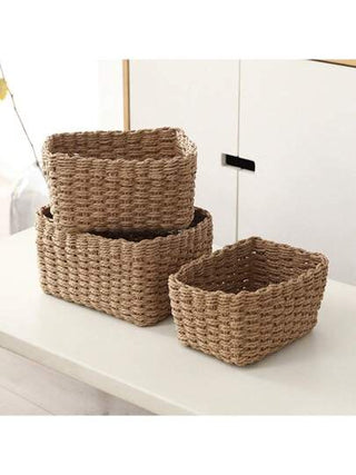 3 قطع/1 قطعة سلة تخزين محاكة، أدوات منظمة للرفوف، حاويات التخزين، أدراج الخزائن ، سلال صغيرة من الحصير، للمنظم المنزل في المطبخ والحمام والغرفة والغرفة المعيشة، سلال بوهيمية للزينة ساحلية، تراكيب هندسية لديكور الحديقة الداخلي/الخارجي، عودة إلى المدرسة