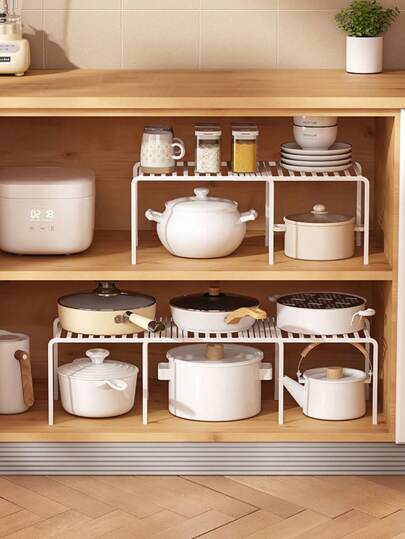 رف تخزين أبيض بسيط معدني أحادي الطبقة متعدد الأغراض، منظم خزانة وبانتري قابل للتعديل للأواني والأطباق