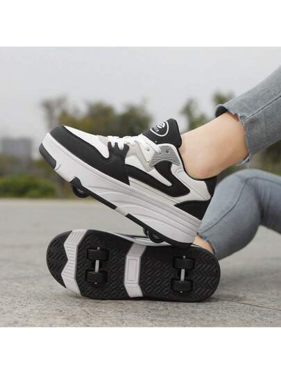 أحذية متعددة الوظائف مزودة بعجلات للطلاب، أحذية تزلج ب- 4 عجلات للرجال والنساء، يمكن المشي والانزلاق، مناسبة للحرم الجامعي والاستخدام الخارجي