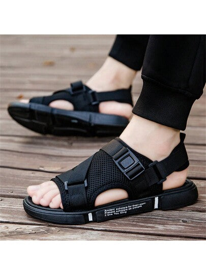 صنادل رجالية بإبزيم متين ذات لون واحد - أحذية مانعة للانزلاق للتنزه والمشي - مناسبة للمغامرات البحرية. ارتداء مريح طوال اليوم للصيف والخريف - يمكن فكّ شريط الكعب بحرية (تكون وجه الحذاء بإبزيم إما مستطيل أو بيضاوي بشكل عشوائي)