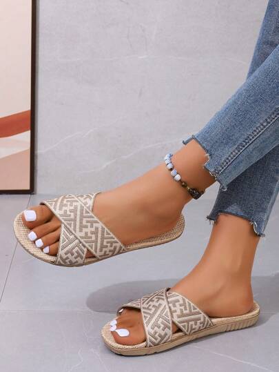 نساء جدد الوصول الطبيعي الكتابة على الكتان عبر خف زلة كاكي، امتصاص العرق ومتعدد الاستخدامات لفصل الصيفرمضان