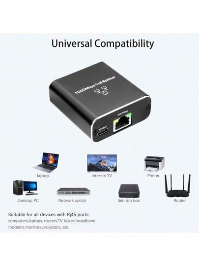 مفتاح تبديل إيثرنت جيجابت  مقسم RJ45 محول تمديد جيجابت LAN محول منافذ شبكة 1 إلى 2 بسرعة 1000 ميجابت في الثانية لجهاز الكمبيوتر المحمول وصندوق التلفزيون والموجه