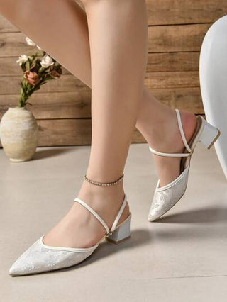 صنادل شبشب بكعب عالي سميك و راس حذاء مدبب مطرز مزدوج الاستعمال