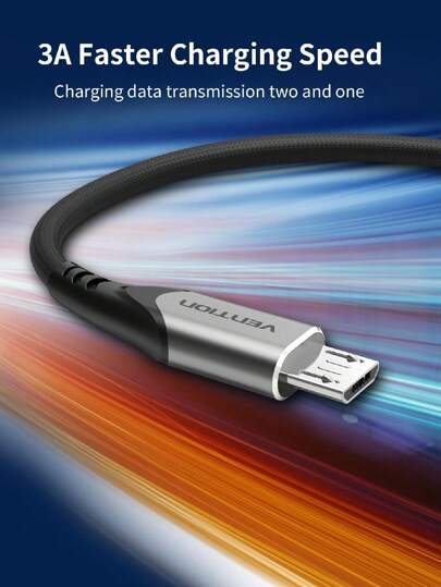 كابل USB متوافق مع هواتف سامسونج جالكسي وأجهزة لوحية أندرويد وكندل وPS4 وكاميرات ومشغلات MP3، كابل شحن سريع 60 واط 3A من مادة نايلون محبوكة، سبيكة من الألومنيوم