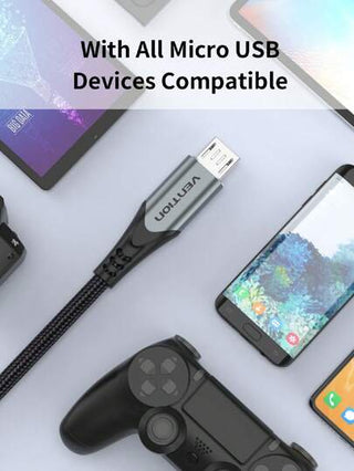 كابل USB متوافق مع هواتف سامسونج جالكسي وأجهزة لوحية أندرويد وكندل وPS4 وكاميرات ومشغلات MP3، كابل شحن سريع 60 واط 3A من مادة نايلون محبوكة، سبيكة من الألومنيوم