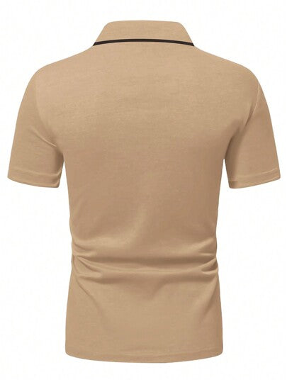 Manfinity Homme قميص بولو بأكمام قصيرة للرجال مع طباعة الحروف