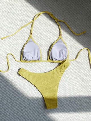 Swim مجموعة بيكيني قطعتين نسائية برباط حول الرقبة بلون سادة أنيقة للصيف والشاطئ