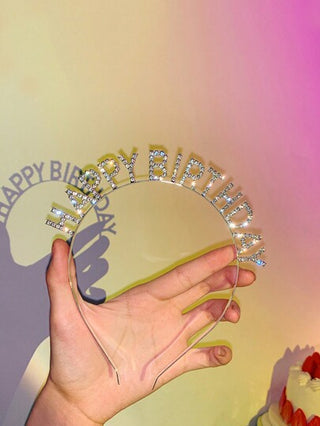 1 حزام راس لمناسبة عيد ميلاد سعيد مزين بحجر الراين للفتيات، زينة للحفلات والتصوير