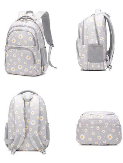 طقم مكون من 3 قطع مكون من حقيبة ظهر صغيرة لطلاب المدارس بنمط الأقحوان الطازج، صندوق غداء وحافظة أقلام مقاومة للماء للاستخدام اليومي