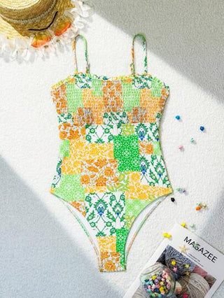 مايوه حريمي قطعة واحدة Swim بدلة سباحة نسائية كاملة الطول بتصميم V الرقبة الحالك مع نقشة زهرية على طراز الأعياد والإجازات، طباعة نمط عشوائي الألوان صيفي