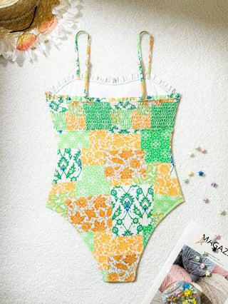 مايوه حريمي قطعة واحدة Swim بدلة سباحة نسائية كاملة الطول بتصميم V الرقبة الحالك مع نقشة زهرية على طراز الأعياد والإجازات، طباعة نمط عشوائي الألوان صيفي